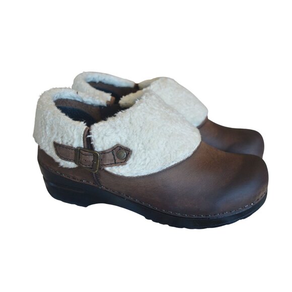 Sanita Original Danish Sherpa Lined Brown Leather Clogs Women's Size 38 US 7.5 - Picture 3 of 7